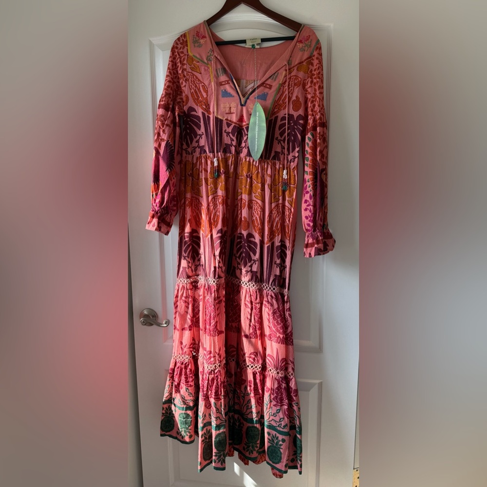 Farm Rio Ainika Print Macaws Maxi Dress - small